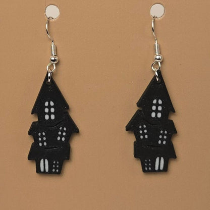 Boucle d'oreille en forme de Maison Hantée avec crochets hypoallergéniques sans nickel