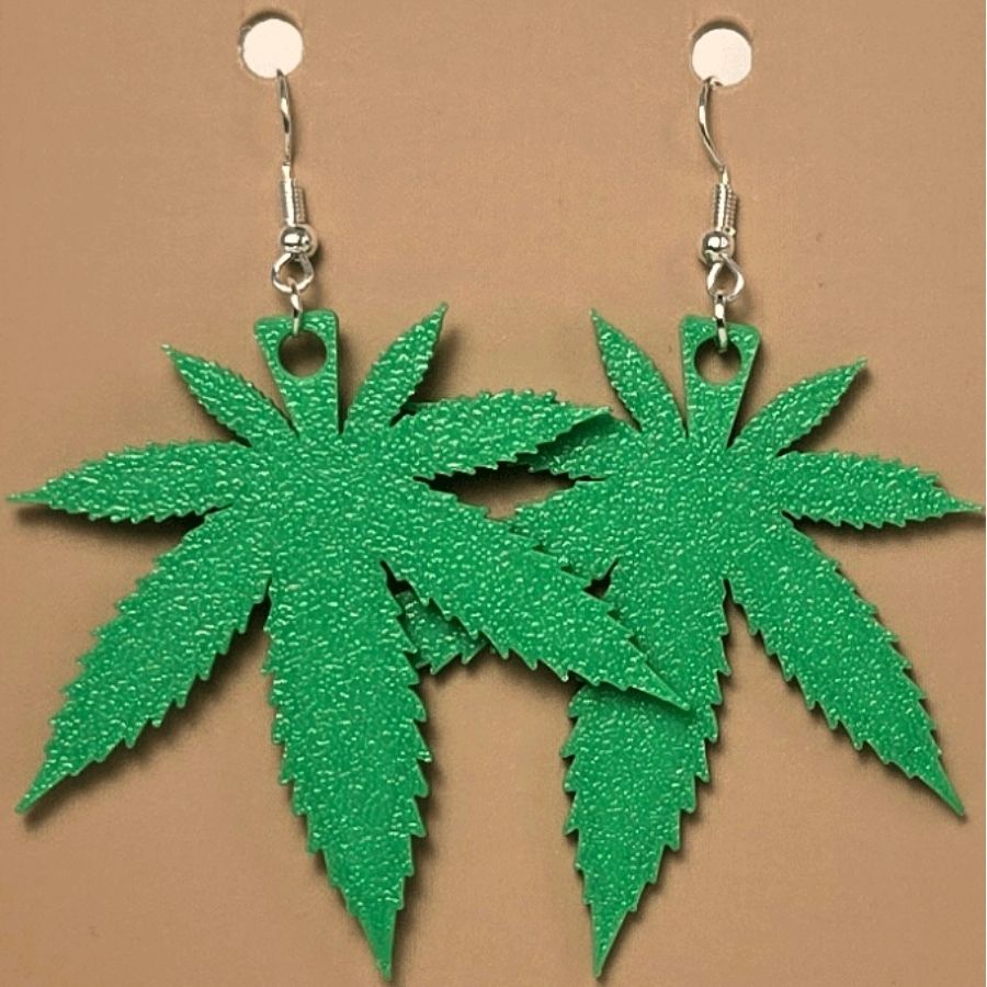 Boucle d'oreille en forme de Marijuana avec crochets hypoallergéniques sans nickel