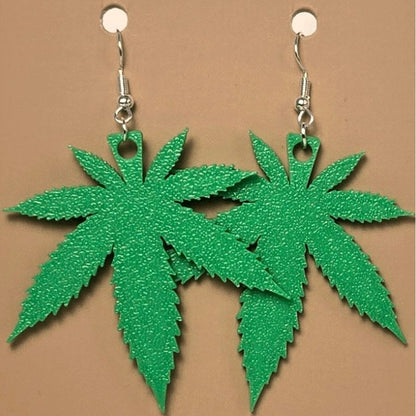 Boucle d'oreille en forme de Marijuana avec crochets hypoallergéniques sans nickel