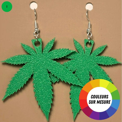 Boucle d'oreille en forme de Marijuana avec crochets hypoallergéniques sans nickel