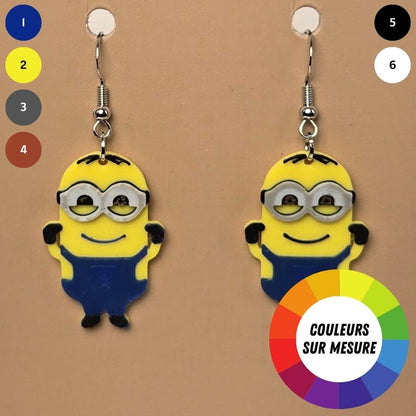 Boucle d'oreille en forme de Minion avec crochets hypoallergéniques sans nickel