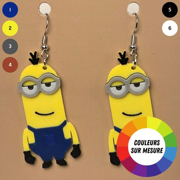 Boucle d'oreille en forme de Minion avec crochets hypoallergéniques sans nickel