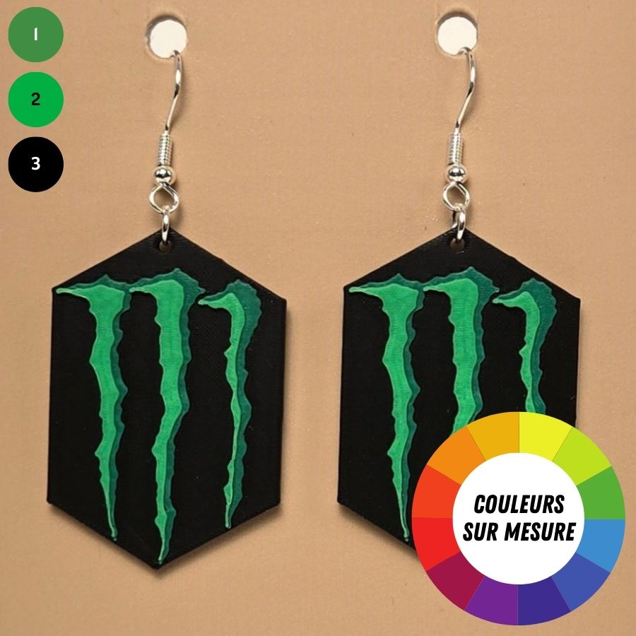 Boucle d'oreille en forme de Monster avec crochets hypoallergéniques sans nickel