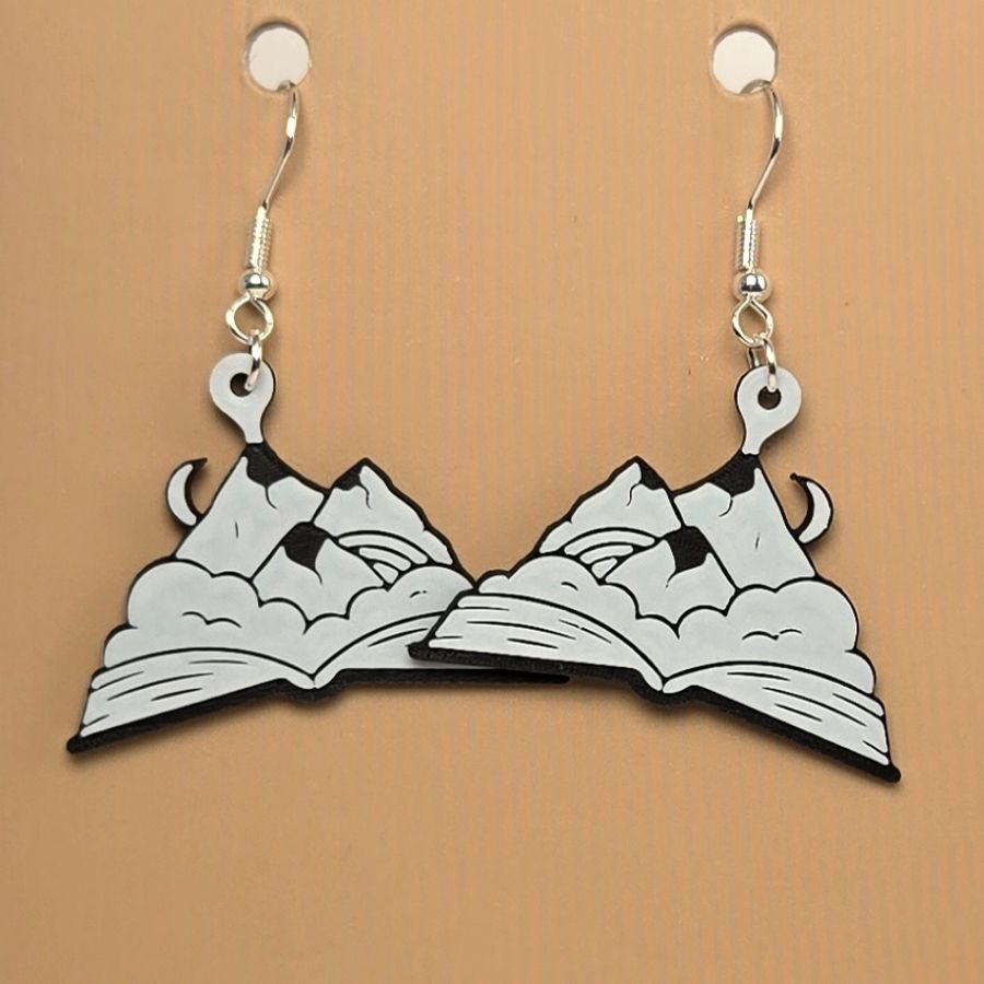 Boucle d'oreille en forme de Montagne et livre avec crochets hypoallergéniques sans nickel