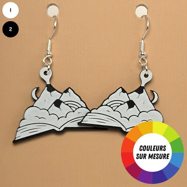 Boucle d'oreille en forme de Montagne et livre avec crochets hypoallergéniques sans nickel