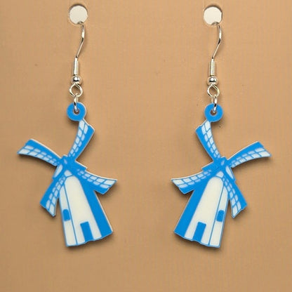 Boucle d'oreille en forme de Moulin a vent avec crochets hypoallergéniques sans nickel