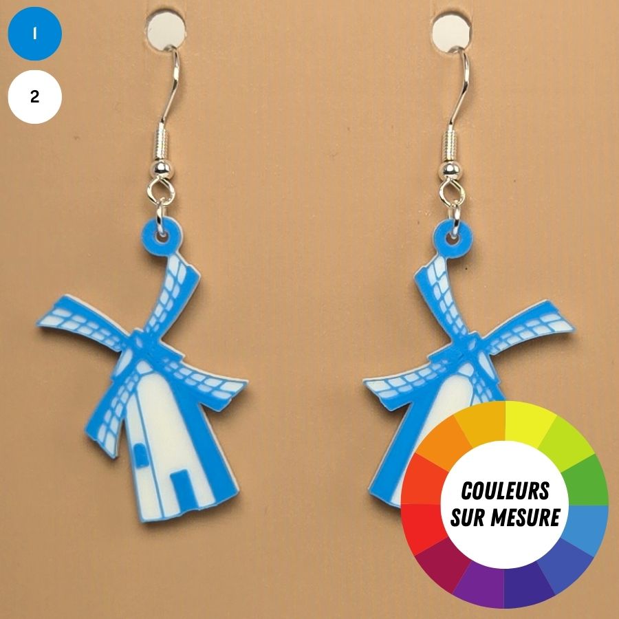 Boucle d'oreille en forme de Moulin a vent avec crochets hypoallergéniques sans nickel