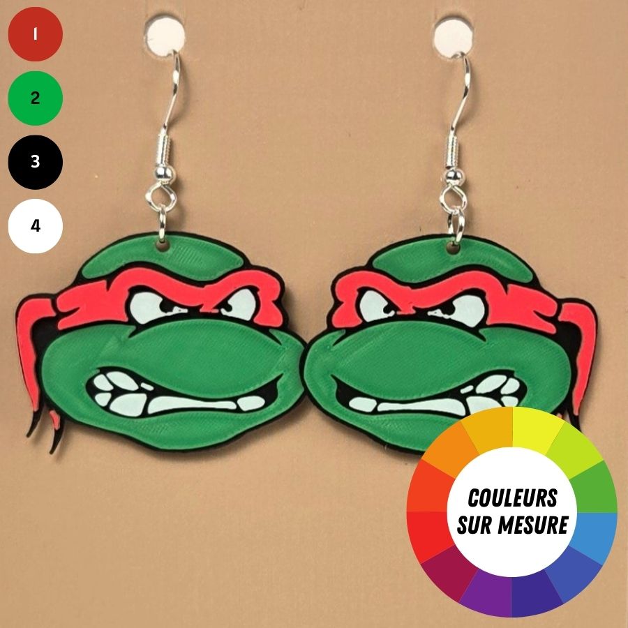 Boucle d'oreille en forme de Ninja Turtle avec crochets hypoallergéniques sans nickel