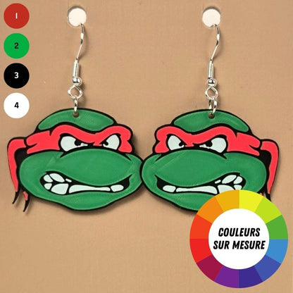 Boucle d'oreille en forme de Ninja Turtle avec crochets hypoallergéniques sans nickel