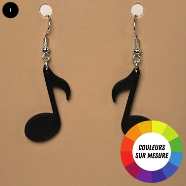 Boucle d'oreille en forme de Note Noir avec crochets hypoallergéniques sans nickel
