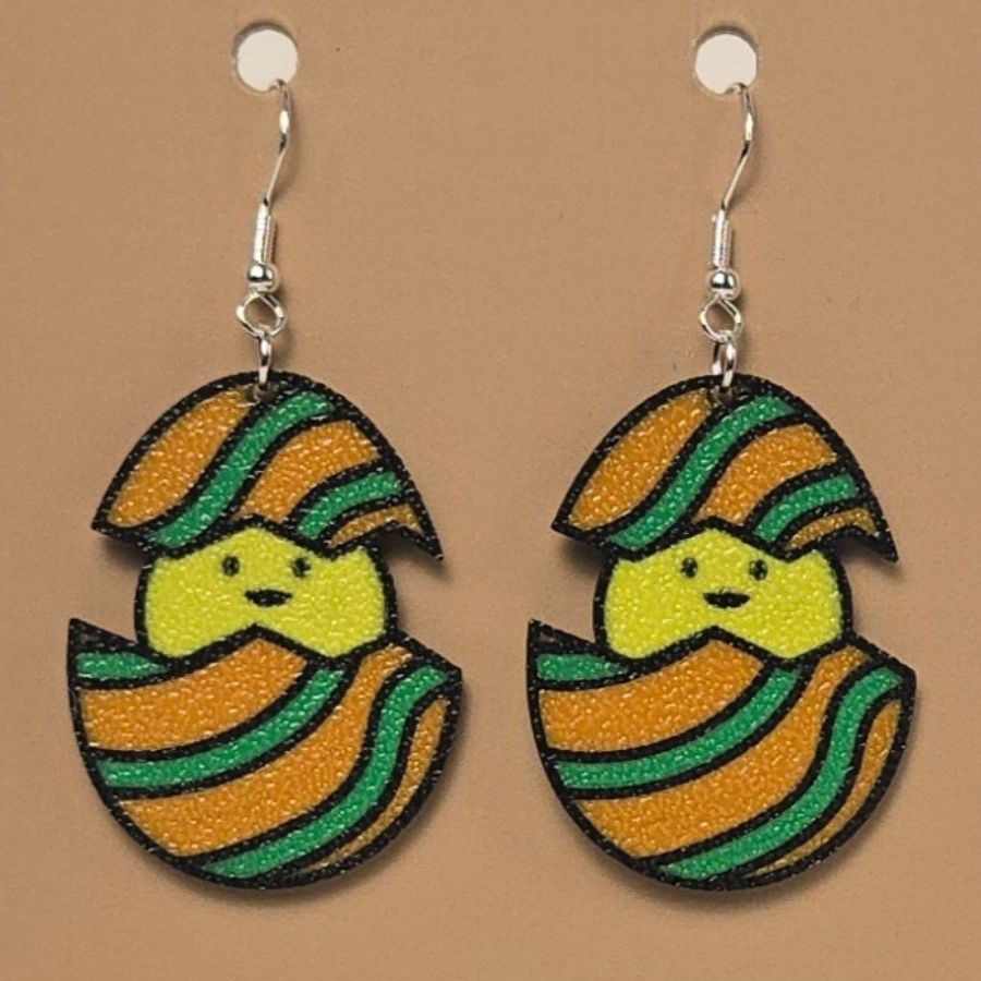 Boucle d'oreille en forme de Œuf avec poussin avec crochets hypoallergéniques sans nickel