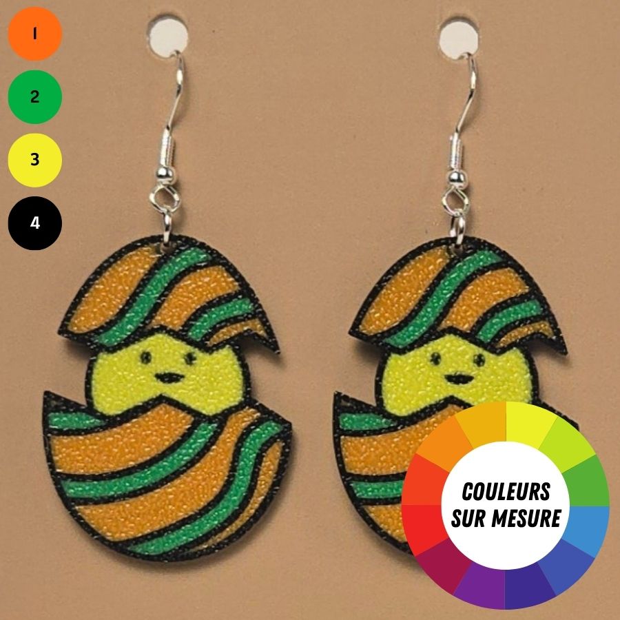 Boucle d'oreille en forme de Œuf avec poussin avec crochets hypoallergéniques sans nickel