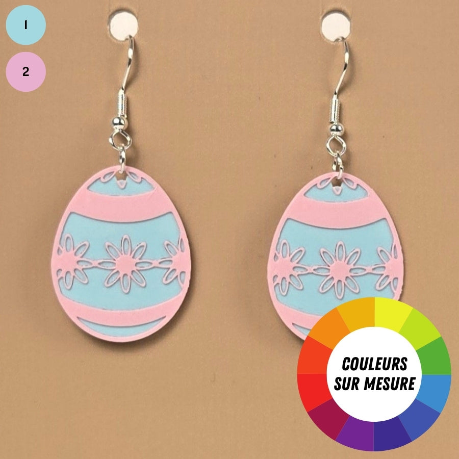 Boucle d'oreille en forme de Œuf avec crochets hypoallergéniques sans nickel