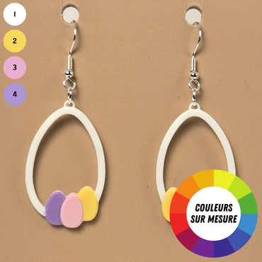 Boucle d'oreille en forme de Œuf avec crochets hypoallergéniques sans nickel