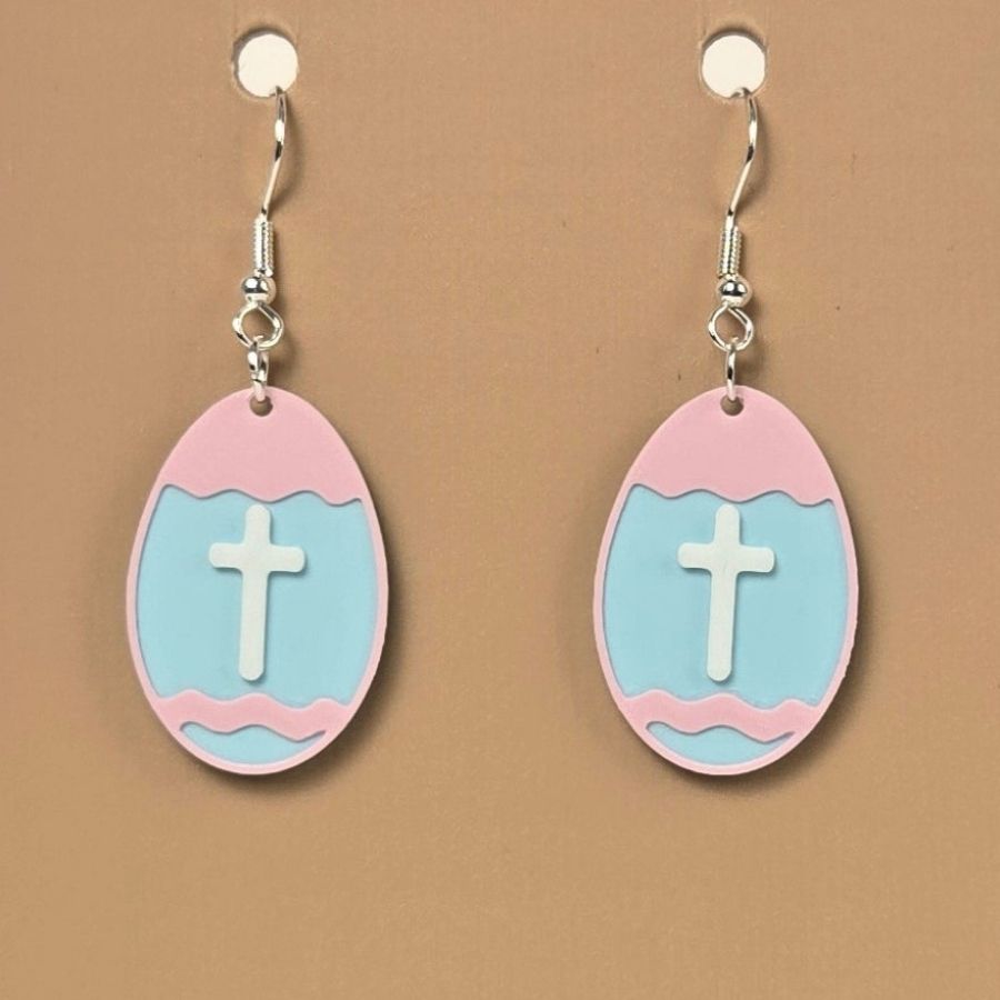 Boucle d'oreille en forme de Œuf croix avec crochets hypoallergéniques sans nickel