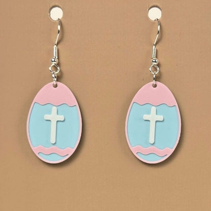 Boucle d'oreille en forme de Œuf croix avec crochets hypoallergéniques sans nickel