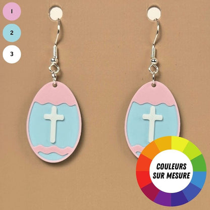 Boucle d'oreille en forme de Œuf croix avec crochets hypoallergéniques sans nickel