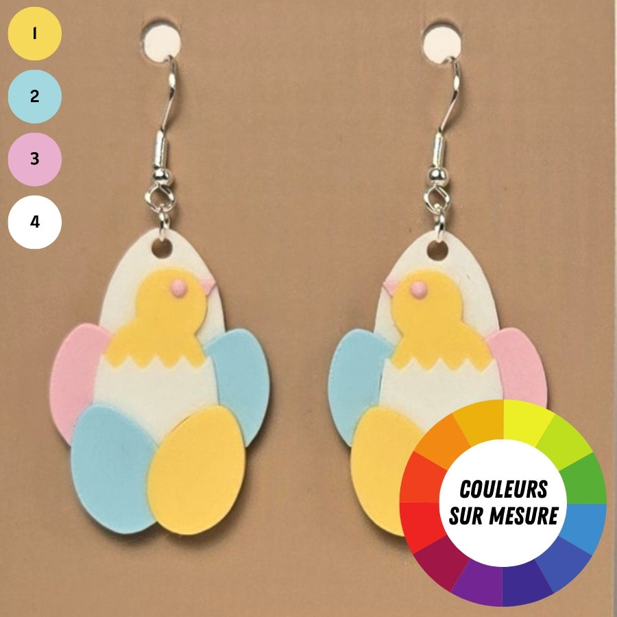 Boucle d'oreille en forme de Œuf poussin avec crochets hypoallergéniques sans nickel
