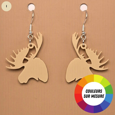 Boucle d'oreille en forme de Orignal avec crochets hypoallergéniques sans nickel