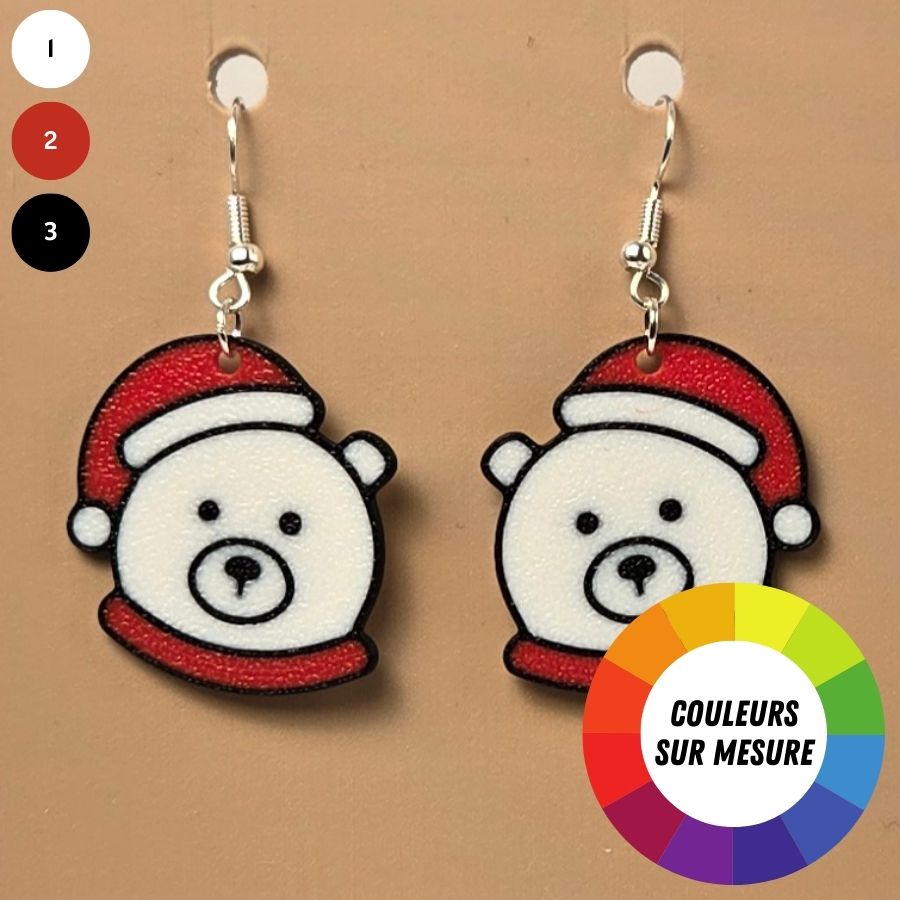 Boucle d'oreille en forme de Ourson Noël adorable avec crochets hypoallergéniques sans nickel
