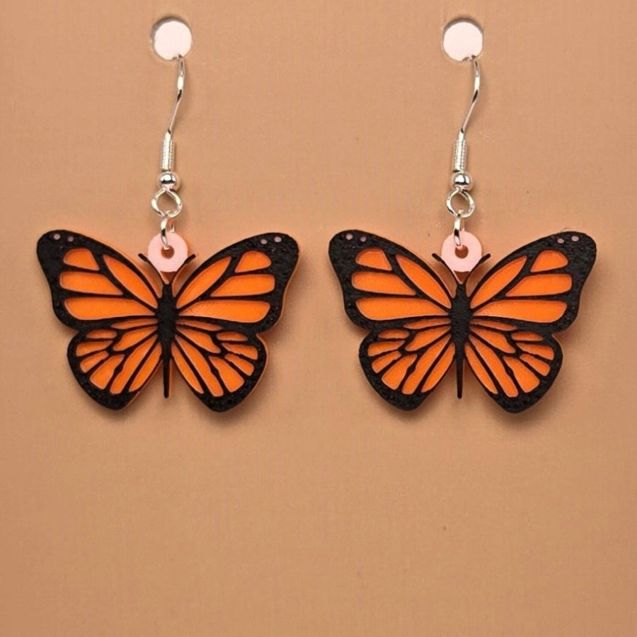 Boucle d'oreille en forme de Papillon Monarque avec crochets hypoallergéniques sans nickel