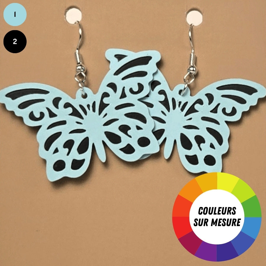 Boucle d'oreille en forme de Papillon avec crochets hypoallergéniques sans nickel
