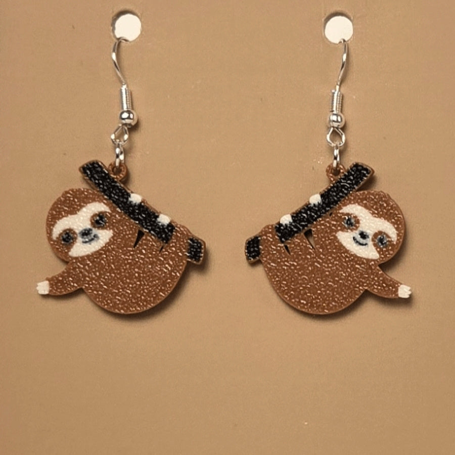 Boucle d'oreille en forme de Paresseux avec crochets hypoallergéniques sans nickel