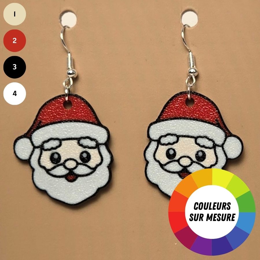 Boucle d'oreille en forme de Père Noël festive avec crochets hypoallergéniques sans nickel