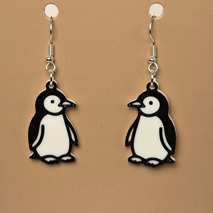 Boucle d'oreille en forme de Pingouin avec crochets hypoallergéniques sans nickel