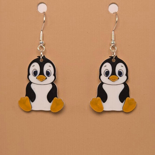 Boucle d'oreille en forme de Pingouin avec crochets hypoallergéniques sans nickel
