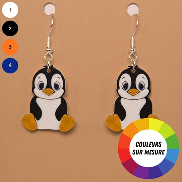 Boucle d'oreille en forme de Pingouin avec crochets hypoallergéniques sans nickel