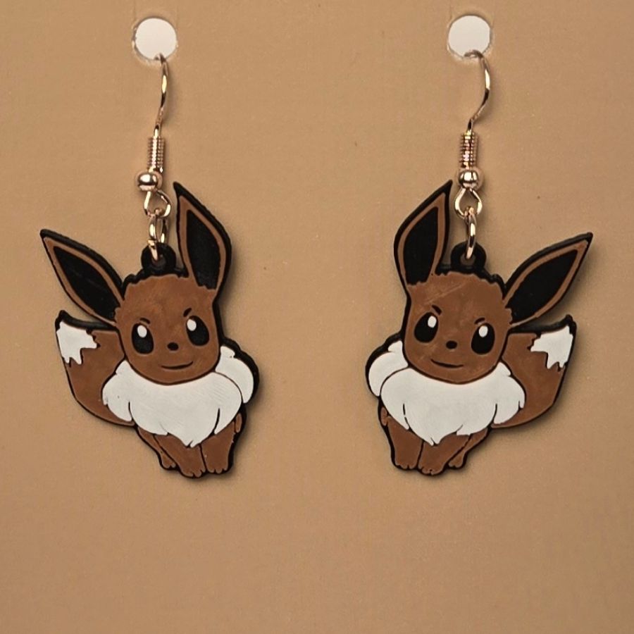 Boucle d'oreille en forme de Pokemon (Evee) avec crochets hypoallergéniques sans nickel