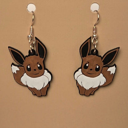Boucle d'oreille en forme de Pokemon (Evee) avec crochets hypoallergéniques sans nickel