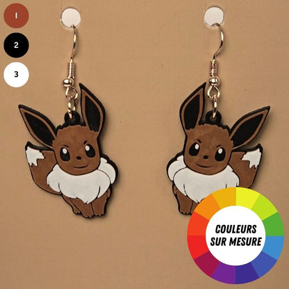 Boucle d'oreille en forme de Pokemon (Evee) avec crochets hypoallergéniques sans nickel
