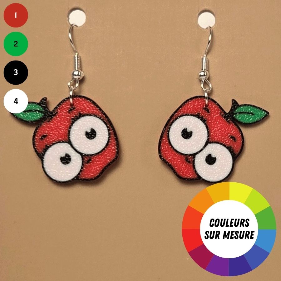 Boucle d'oreille en forme de Pomme Yeux avec crochets hypoallergéniques sans nickel