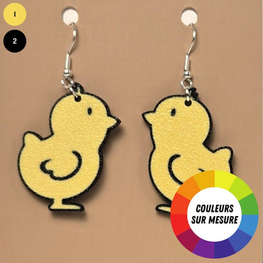 Boucle d'oreille en forme de Poussin avec crochets hypoallergéniques sans nickel