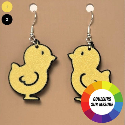 Boucle d'oreille en forme de Poussin avec crochets hypoallergéniques sans nickel