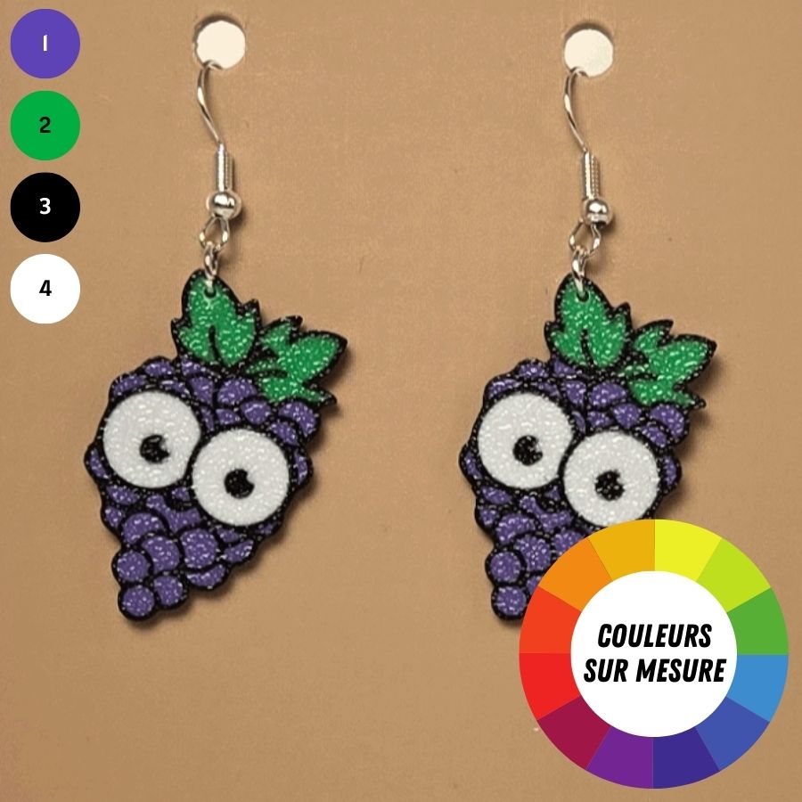 Boucle d'oreille en forme de Raisin Yeux avec crochets hypoallergéniques sans nickel