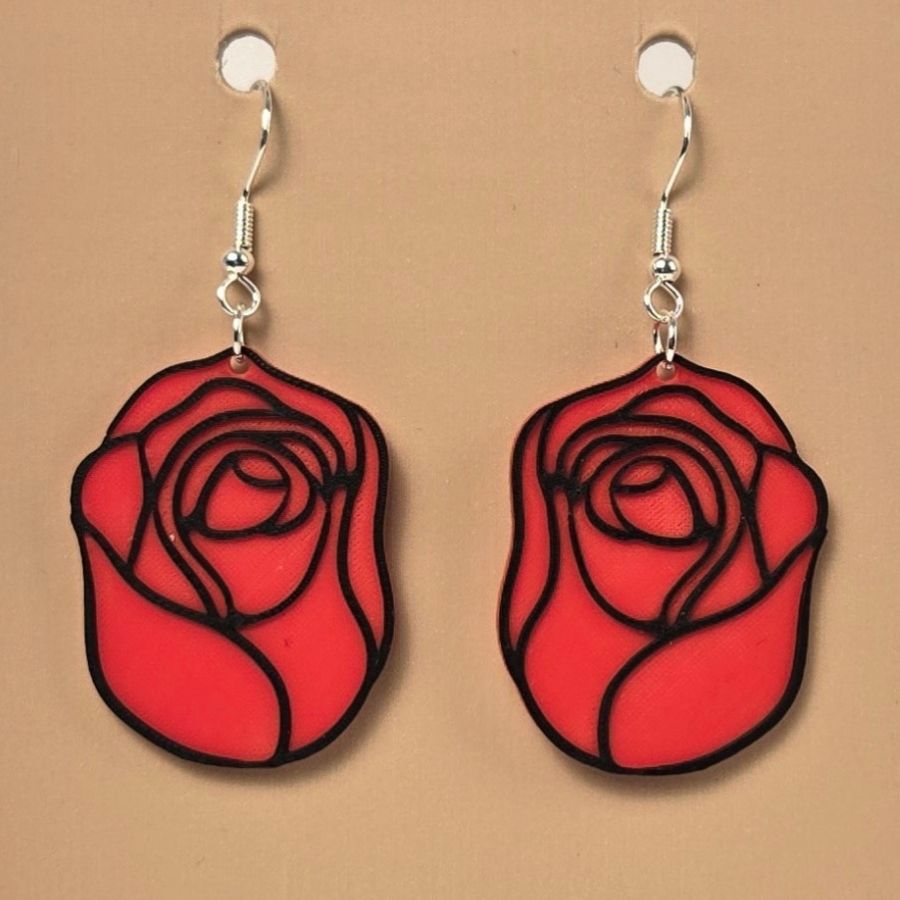 Boucle d'oreille en forme de Rose avec crochets hypoallergéniques sans nickel