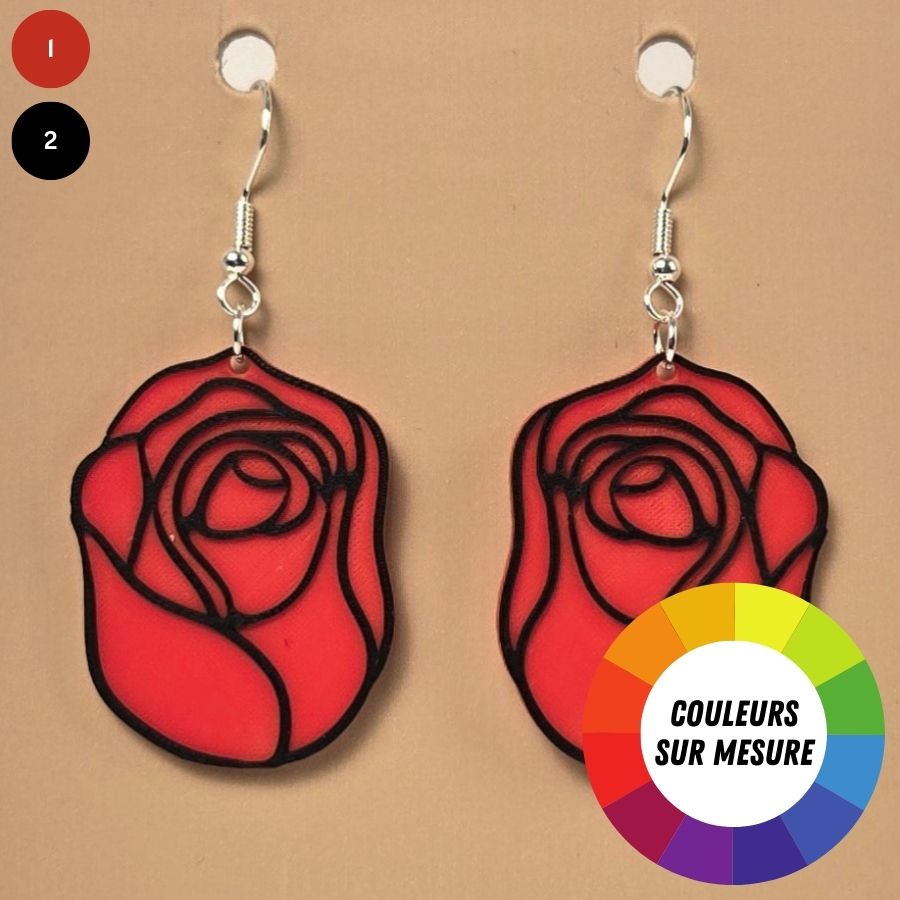 Boucle d'oreille en forme de Rose avec crochets hypoallergéniques sans nickel