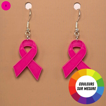 Boucle d'oreille en forme de Ruban contre le cancer avec crochets hypoallergéniques sans nickel