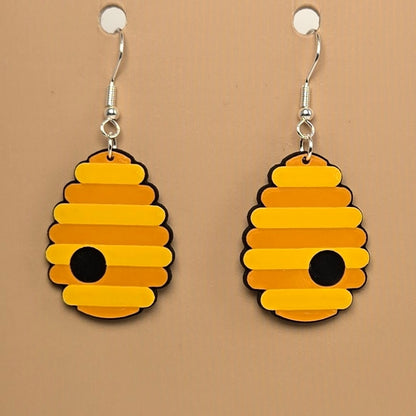 Boucle d'oreille en forme de Ruche d'abeille avec crochets hypoallergéniques sans nickel
