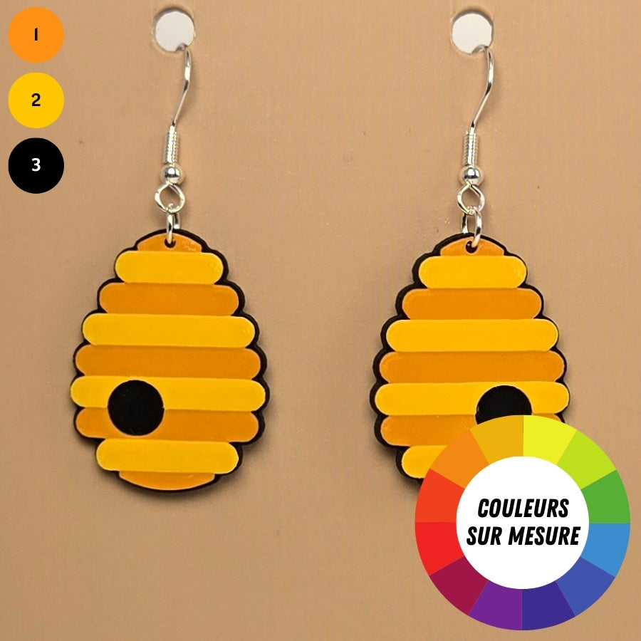 Boucle d'oreille en forme de Ruche d'abeille avec crochets hypoallergéniques sans nickel