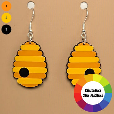 Boucle d'oreille en forme de Ruche d'abeille avec crochets hypoallergéniques sans nickel