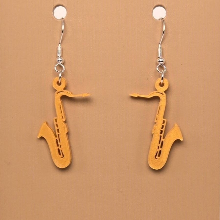 Boucle d'oreille en forme de Saxophone avec crochets hypoallergéniques sans nickel