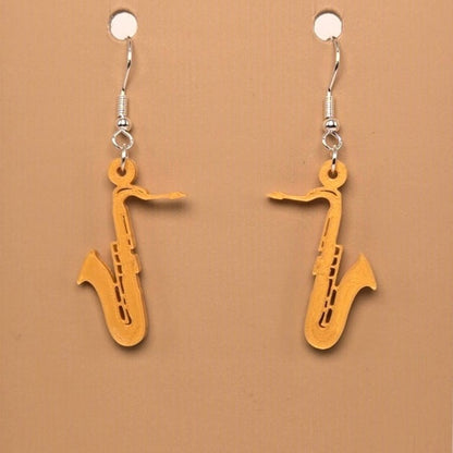 Boucle d'oreille en forme de Saxophone avec crochets hypoallergéniques sans nickel