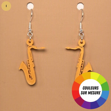 Boucle d'oreille en forme de Saxophone avec crochets hypoallergéniques sans nickel