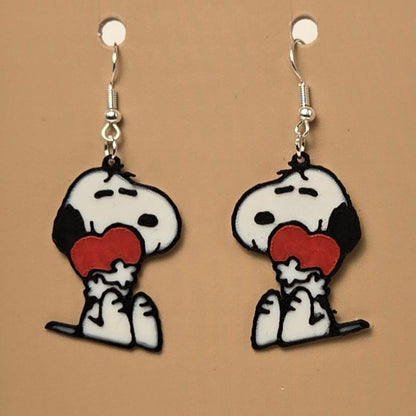 Boucle d'oreille en forme de Snoopy Cœur imprimée en 3D avec crochets hypoallergéniques sans nickel