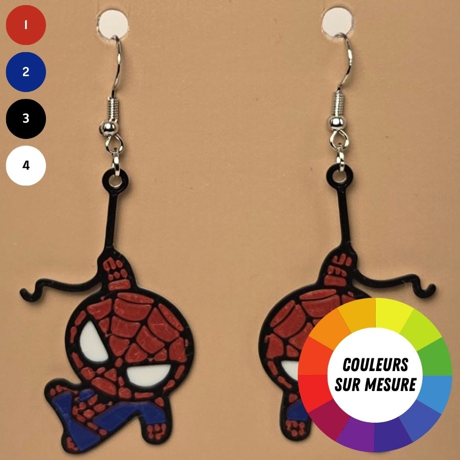 Boucle d'oreille en forme de Spider-Man avec crochets hypoallergéniques sans nickel