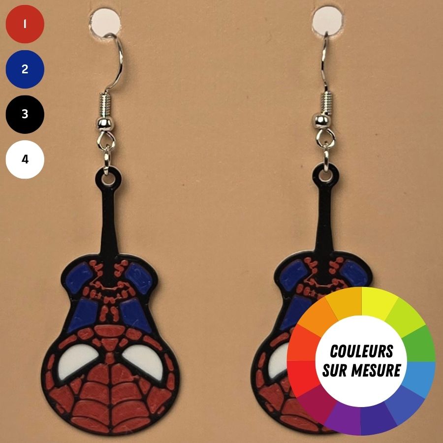 Boucle d'oreille en forme de Spider-Man avec crochets hypoallergéniques sans nickel